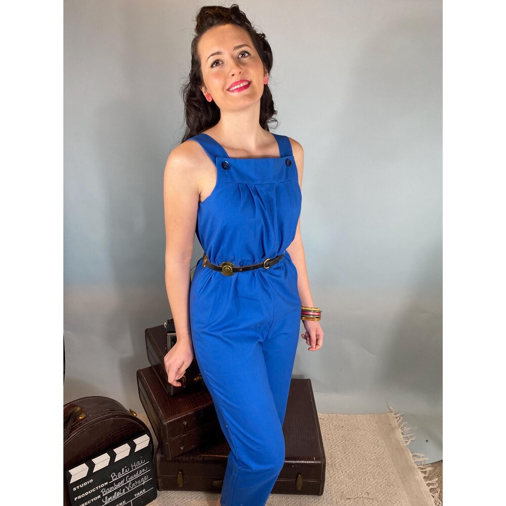 Vintage Rosie the Riveter Blue Coverall Jumper Work Overalls Medium